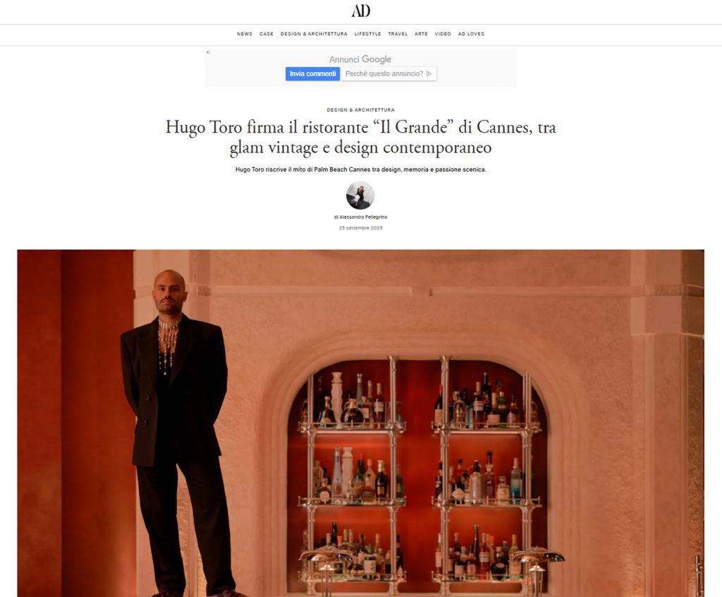 Hugo Toro firma il ristorante “Il Grande” di Cannes, tra glam vintage e design contemporaneo